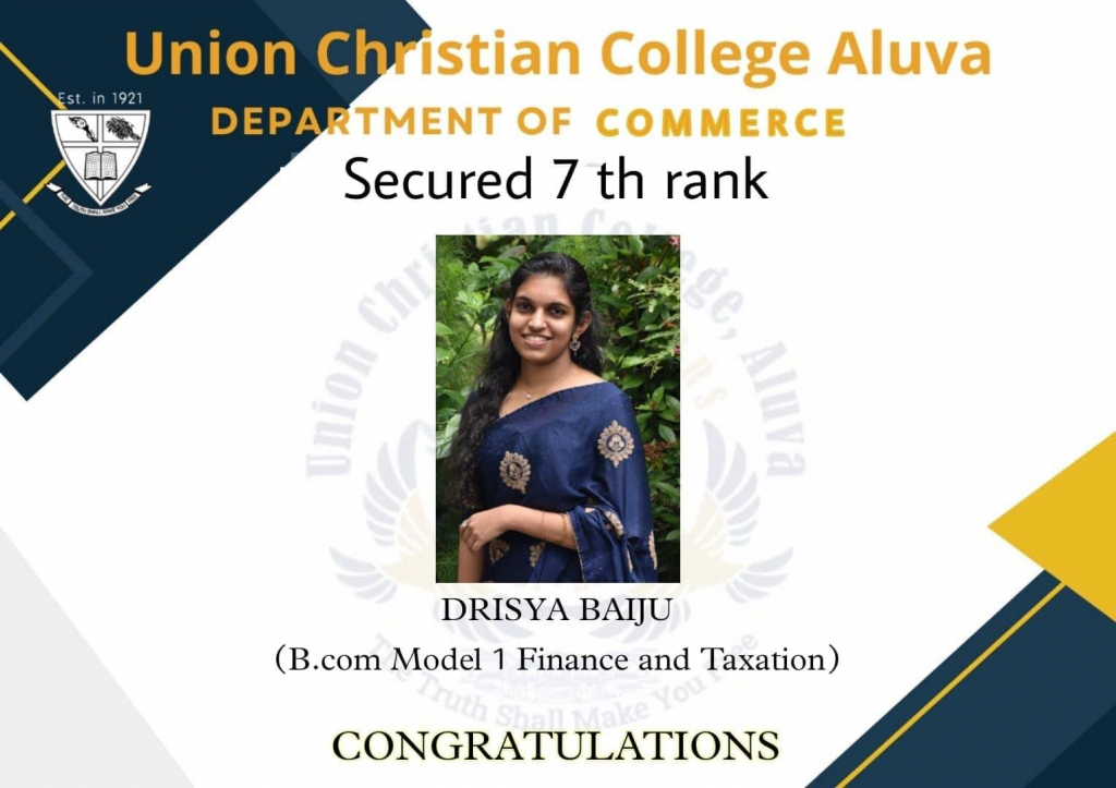 7th Rank in the university examination (2019-22)