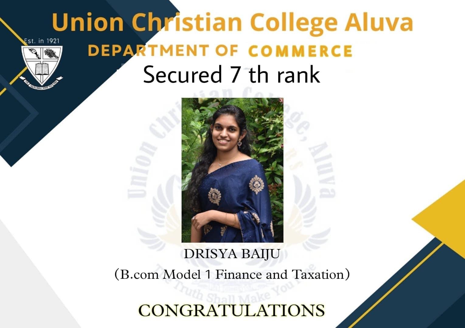 7th Rank in the university examination (2019-22)