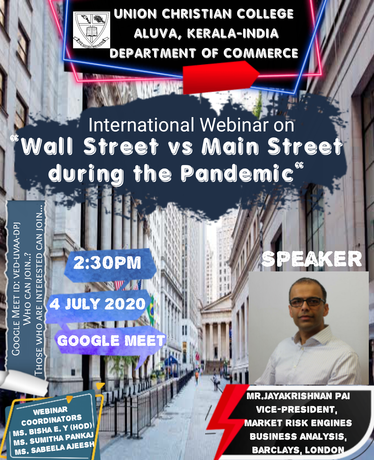 International webinar on  *“Wall street vs Main street during the pandemic ”